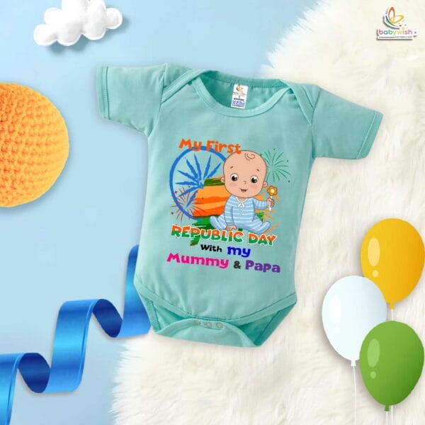 My First Republic Day Romper | Bodysuit Featuring "With My Mummy & Papa" | 26th January Patriotic Baby Outfit | Republic Day Clothes for Infants | Babywish - Image 4