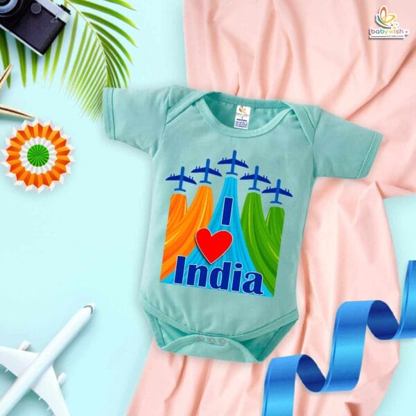 My First Republic Day Romper | I Love INDIA Bodysuit with Airplane Print | 26th January Patriotic Baby Outfit | Republic Day Clothes for Infants | Babywish - Image 4