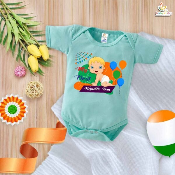 My First Republic Day Romper | Baby & Balloon Print Bodysuit for 26th January | Patriotic Republic Day Outfit for Infants | Baby Clothes for National Festivals | Babywish - Image 4
