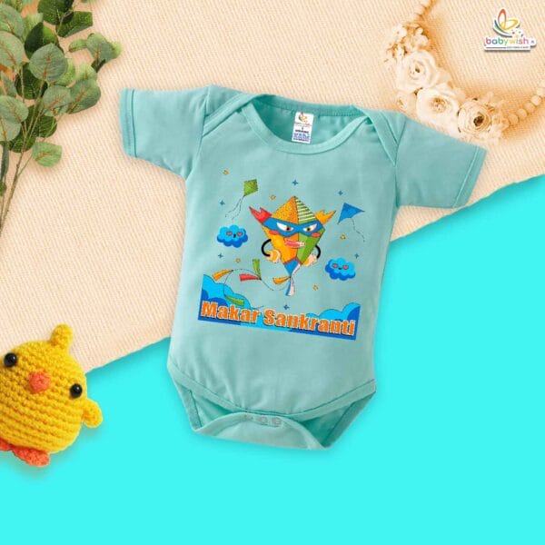 My First Makar Sankranti Baby Romper – Super Kite Print Bodysuit for Newborns & Infants | Festive Sankranti Outfit for Boys & Girls – Babywish - Image 2