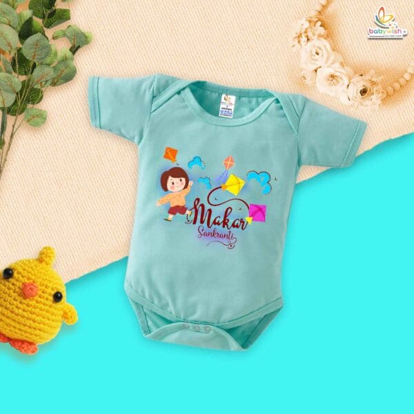My First Makar Sankranti Baby Romper – Girl Kite Print Bodysuit for Newborns & Infants | Festive Sankranti Outfit for Baby Girls – Babywish - Image 2