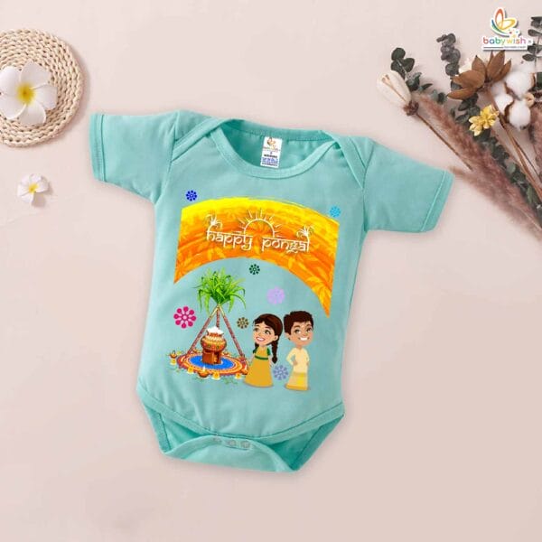 Pongal Floral Print My First Pongal Romper – Cute Newborn & Infant Bodysuit for Pongal Celebration | Baby Pongal Romper for Boys & Girls – Babywish - Image 4