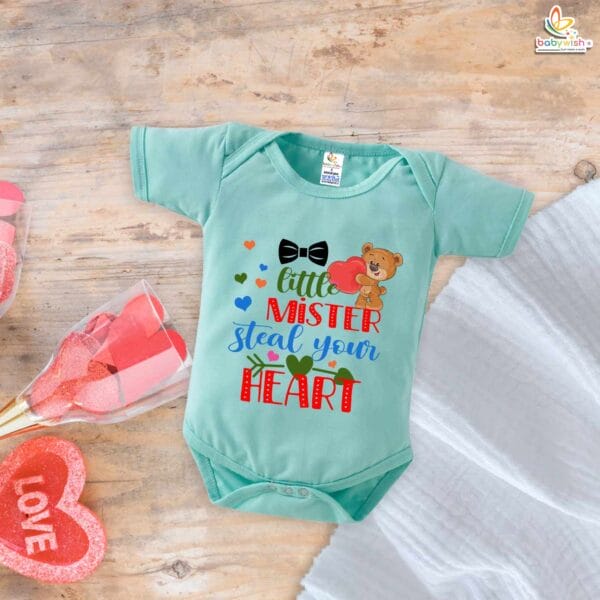 Little Mister Steal Your Heart Baby Boy Romper – My First Valentine’s Day Bodysuit | Cute Valentine’s Outfit for Newborn & Infant Boys | Baby Valentine Clothes – Babywish - Image 4
