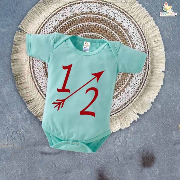 My First Half Birthday Outfit – 1/2 Birthday Romper for Baby Boy or Girl | Halfway to One Bodysuit with Arrow Design by Babywish - Image 2