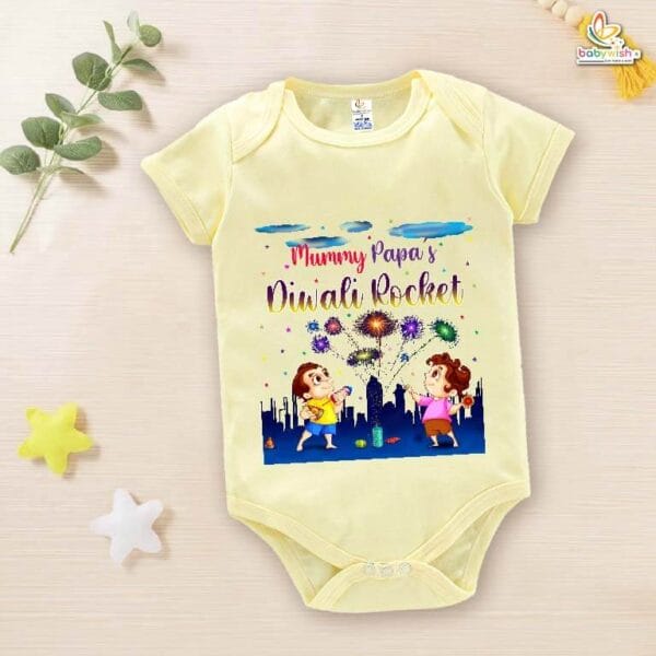Babywish Baby Diwali Romper Bodysuit My First Diwali Mummy Papa's Diwali Rocket - Image 2