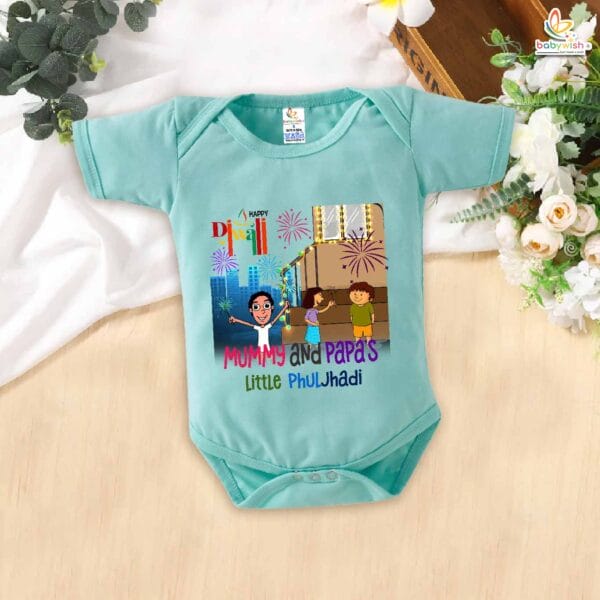 Babywish Baby Diwali Romper Bodysuit My First Diwali Mummy's And Papa's Little Phuljhadi - Image 3