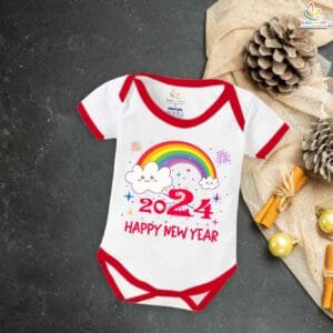 Babywish New Year Romper Clothes My First New Year Bodysuits Happy New Year 2024 Rainbow Print