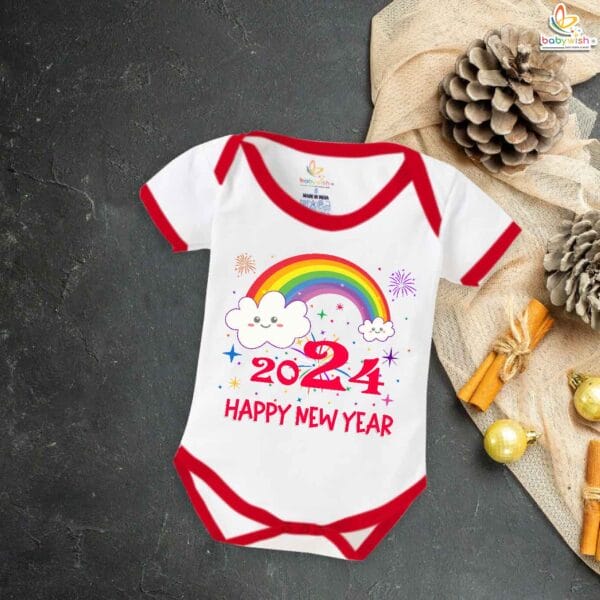 Babywish New Year Romper Clothes My First New Year Bodysuits Happy New Year 2024 Rainbow Print