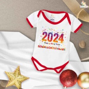 Babywish New Year Romper Clothes My First New Year Bodysuits 2024 Happy New Year Balloon Lamp Print
