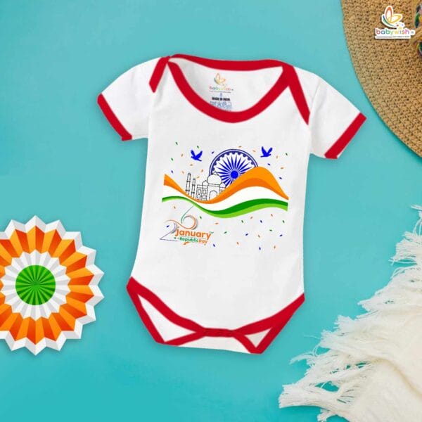 My First Republic Day Romper | 26th January Republic Day 3 Color Baby Bodysuit | Patriotic Outfit for Boys & Girls – Babywish