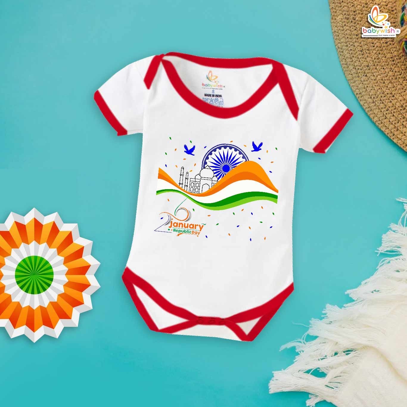 My First Republic Day Romper | 26th January Republic Day 3 Color Baby Bodysuit | Patriotic Outfit for Boys & Girls – Babywish