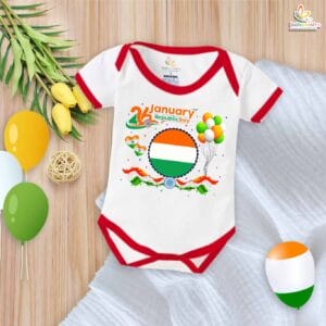 My First Republic Day Romper | 26th January Republic Day Heart Print Baby Bodysuit | Patriotic Outfit for Boys & Girls – Babywish