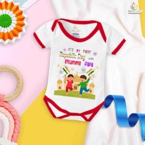 My First Republic Day Romper | It’s My First Republic Day with Mumma Papa Baby Bodysuit | Patriotic 26th January Outfit for Boys & Girls – Babywish