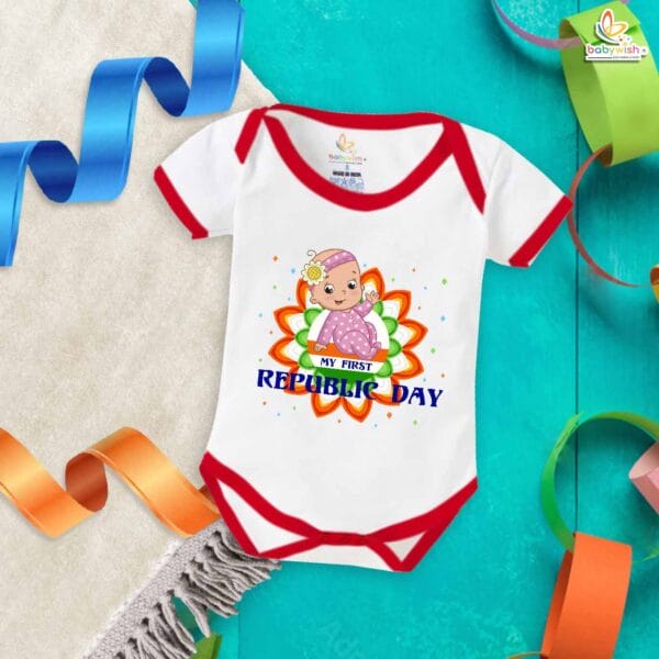My First Republic Day Romper for Baby Girl | 26th January Bodysuit | Patriotic Outfit for Infant Girls | Republic Day Baby Clothes | Babywish