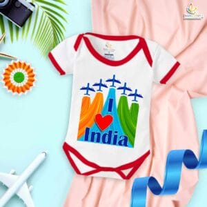 My First Republic Day Romper | I Love INDIA Bodysuit with Airplane Print | 26th January Patriotic Baby Outfit | Republic Day Clothes for Infants | Babywish