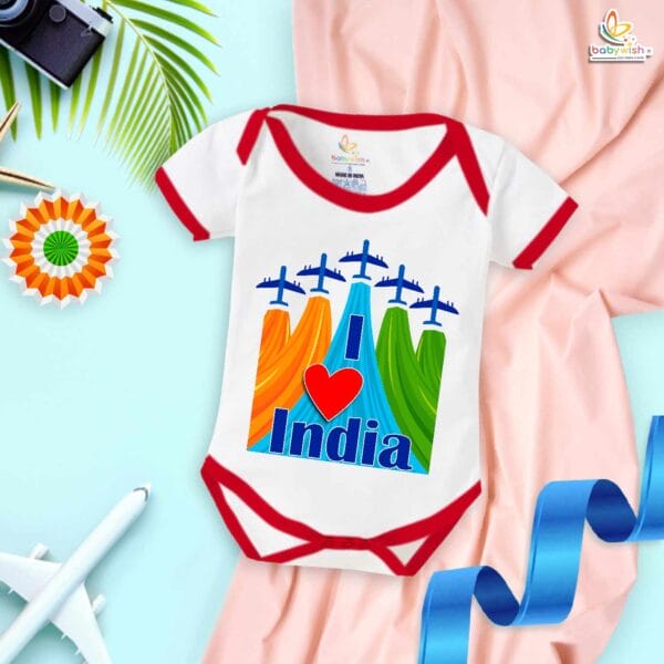 My First Republic Day Romper | I Love INDIA Bodysuit with Airplane Print | 26th January Patriotic Baby Outfit | Republic Day Clothes for Infants | Babywish