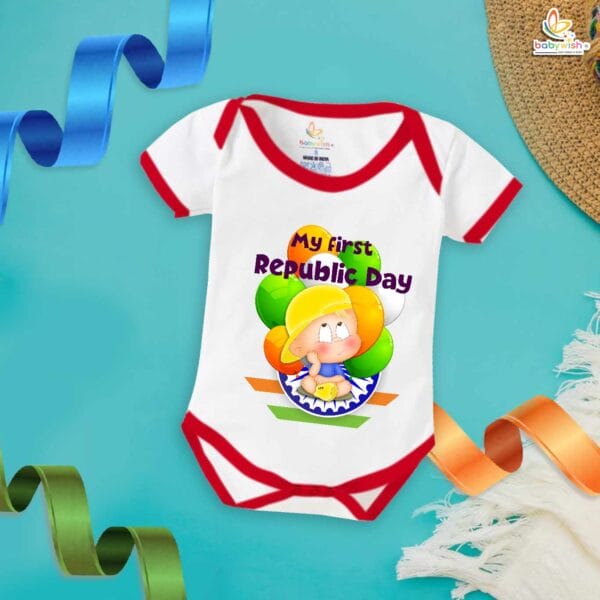 My First Republic Day Romper | Balloon Print Bodysuit for Babies | 26th January Patriotic Outfit for Infants | Republic Day Baby Clothes | Babywish