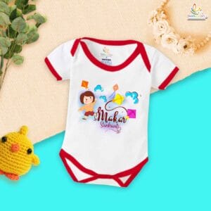 My First Makar Sankranti Baby Romper – Girl Kite Print Bodysuit for Newborns & Infants | Festive Sankranti Outfit for Baby Girls – Babywish