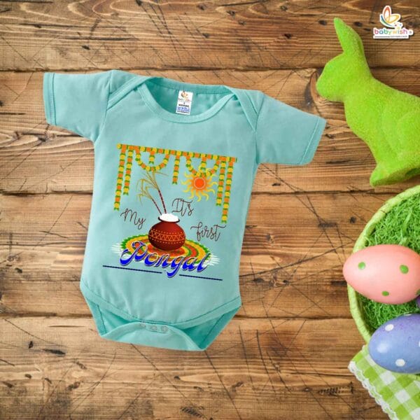 My First Pongal Baby Romper – Adorable "My 1st Pongal" Bodysuit for Newborns & Infants | Festive Pongal Outfit for Boys & Girls – Babywish - Image 4