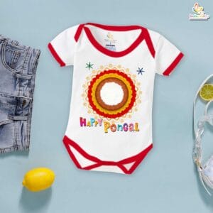 My First Pongal Baby Romper – "Happy Pongal Circle" Bodysuit for Newborns & Infants | Festive Pongal Outfit for Boys & Girls – Babywish