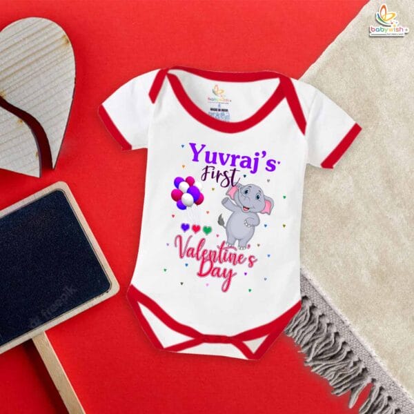 Elephant Print Baby Romper – My First Valentine’s Day Bodysuit for Newborn & Infant | Cute Valentine’s Day Baby Outfit with Elephant Design | Unisex Baby Clothes – Babywish