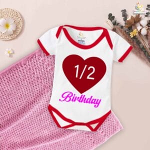 1/2 Birthday Romper with Heart Design – My First Half Birthday Bodysuit for 6 Month Baby Girls & Boys – Cute Infant Outfit – Babywish