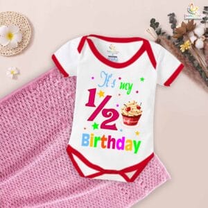It’s My 1/2 Birthday Romper – My First Half Birthday Bodysuit for 6 Month Baby Girls – Cute Cherry Design Infant Outfit – Babywish