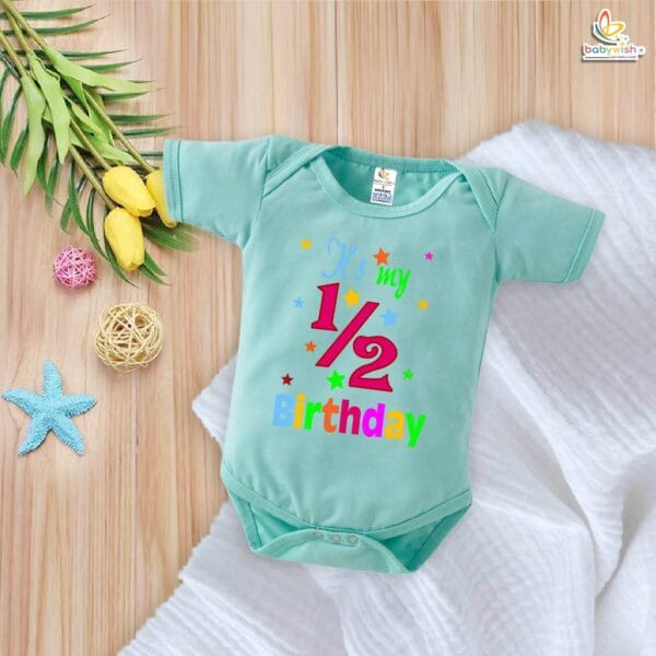 It’s My 1/2 Birthday Romper – My First Half Birthday Bodysuit for 6 Month Baby Boys & Girls – Cute Star Design Infant Outfit – Babywish - Image 2