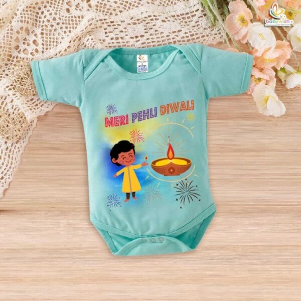 Babywish Baby Diwali Romper Bodysuit My First Diwali Meri Pehli Diwali - Image 4