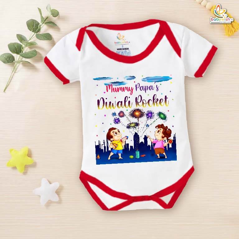 Babywish Baby Diwali Romper Bodysuit My First Diwali Mummy Papa's Diwali Rocket