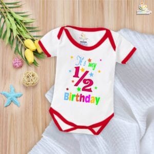It’s My 1/2 Birthday Romper – My First Half Birthday Bodysuit for 6 Month Baby Boys & Girls – Cute Star Design Infant Outfit – Babywish