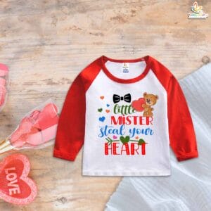 My First Valentine’s Day Full Sleeve Baby T-Shirt – “Little Mister Steal Your Heart” Design | Babywish
