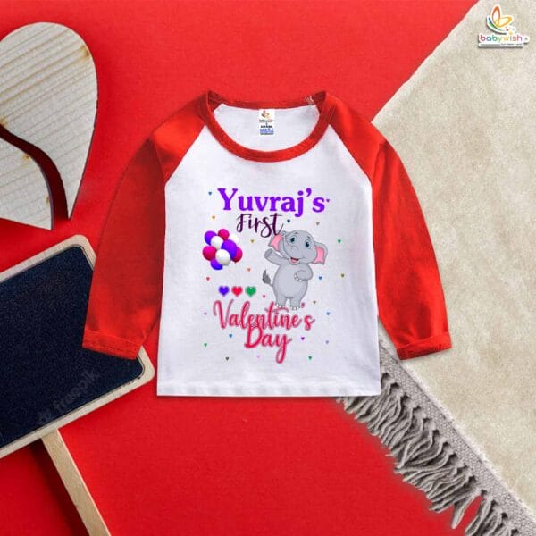 My First Valentine’s Day Full Sleeve Baby T-Shirt – Cute Elephant Print Design | Babywish