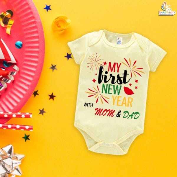 Babywish New Year Romper Clothes My First New Year Bodysuits My First New Year with Mom & Dad - Image 3