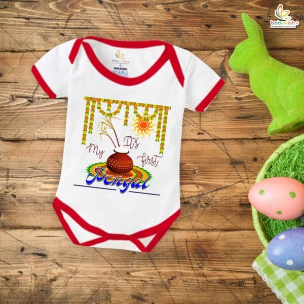 My First Pongal Baby Romper – Adorable "My 1st Pongal" Bodysuit for Newborns & Infants | Festive Pongal Outfit for Boys & Girls – Babywish
