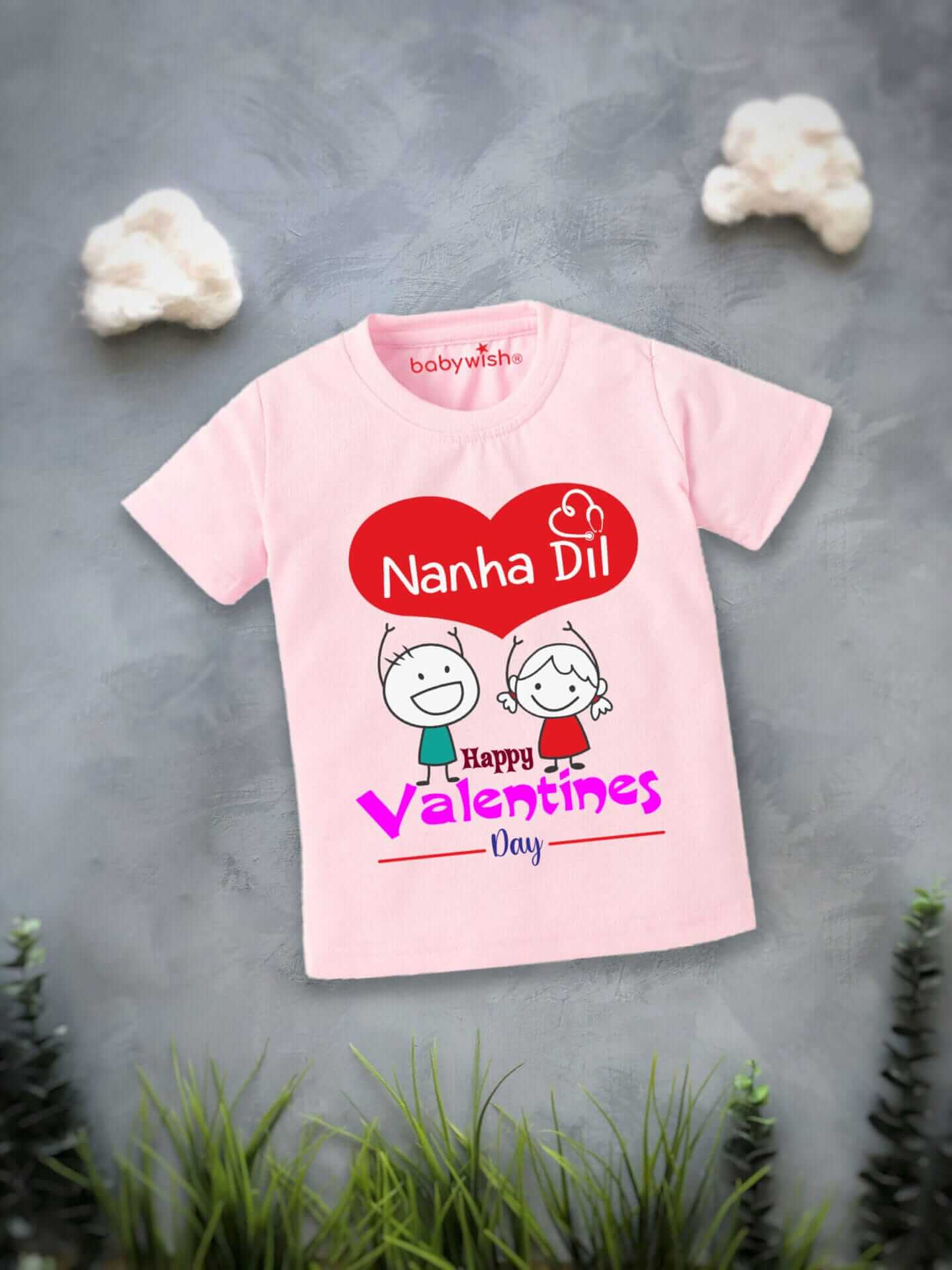 Valentine’s Day T-shirt for Kids | Unisex Valentine Topwear Outfit | Printed Half Sleeve T-shirt Dress for Boys & Girls “Nana's Dil on Valentine” | Cute Gift for Kids