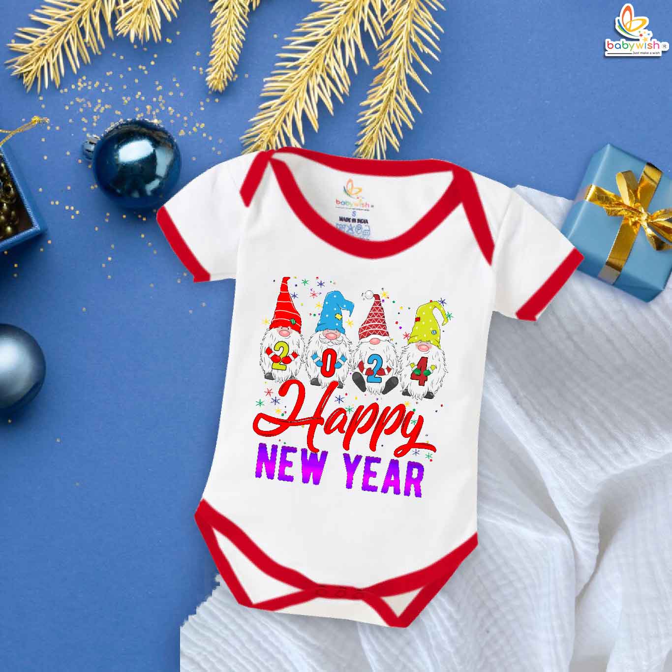 Babywish New Year Romper Clothes for Babies, My First New Year Bodysuits, Santa Wishes Happy New Year Floral Print Newborn Outfit, Cute Holiday Onesies for Boys & Girls