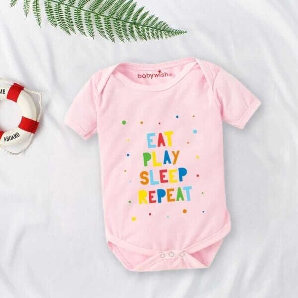 Baby First Birthday Celebrations Romper Clothes Baby Newborn Bodysuits Outfit Envelop Neck Half Sleeve Unisex Onesies "Eat,Play,Sleep Repeat" - Image 3