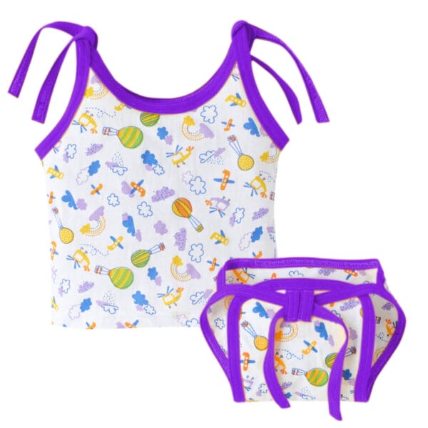 Printed baby girl cotton top with matching nappy in pink by Babywish