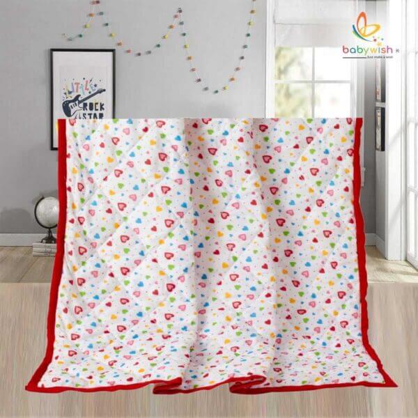 GOTS Certified Organic Cotton Baby Dohar Blanket for Newborn Soft Crib All Seasons Quilt for Microfiber Giftset - Red Heart Print - Image 5