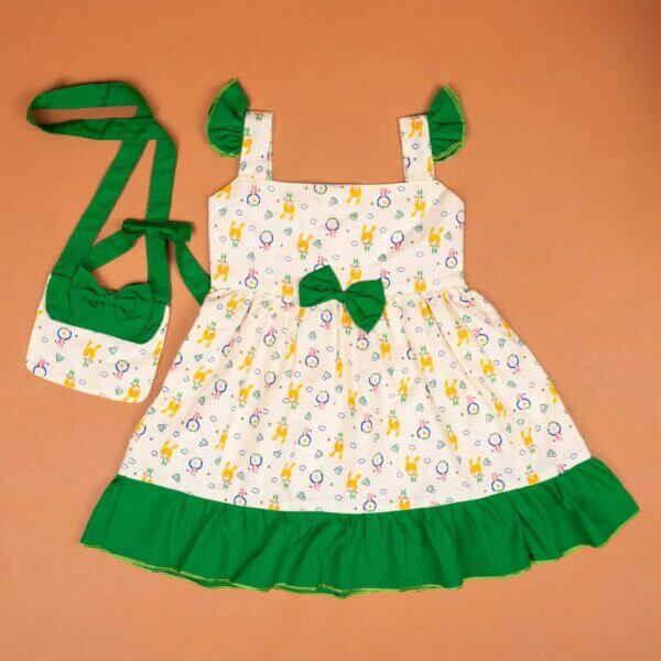 Baby Girl Cotton Frock Newborn Girl Knee Length Sleeveless Dress Bear Theme Printed - Image 2