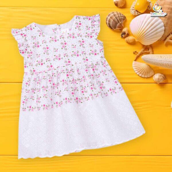 Babywish Baby Girl Cotton Frock Newborn Girl Knee Length Sleeveless Dress Lily Floral Theme Printed - Image 2