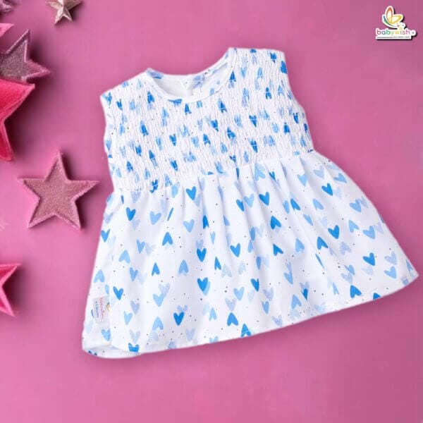 Babywish Baby Girl Cotton Frock Newborn Girl Knee Length Sleeveless Dress Heart Theme Printed - Image 2
