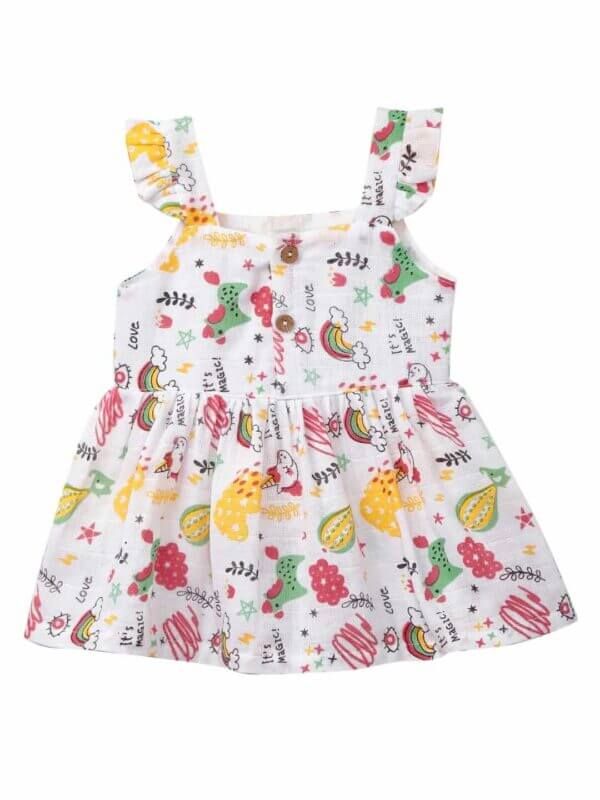 Baby Girl Organic Muslin Frock Newborn Girl Knee Length Dress Multi Theme Printed - Image 10