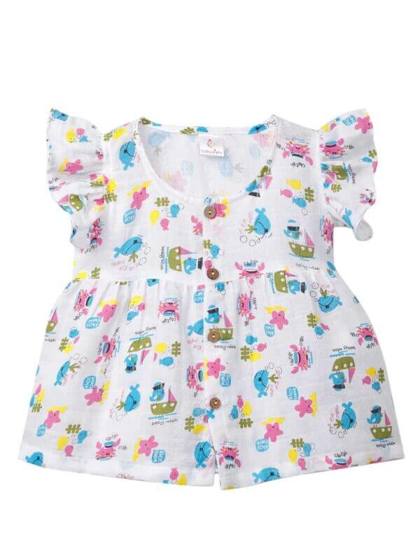 Baby Girl Organic Muslin Frock Newborn Girl Knee Length Dress Multi Theme Printed - Image 2