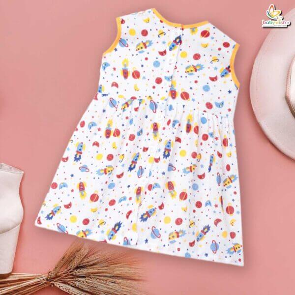 Babywish Baby Girl Cotton Frock Newborn Girl Knee Length Sleeveless Dress Space Theme Theme Printed - Image 2