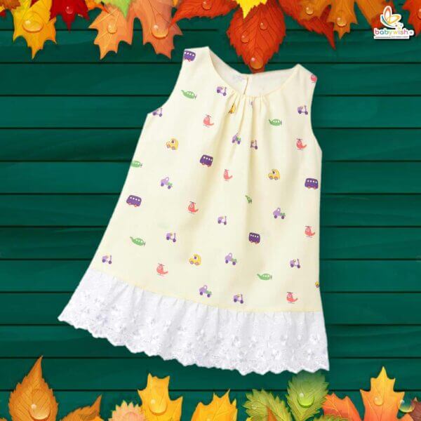 Babywish Baby Girl Cotton Frock Newborn Girl Knee Length Sleeveless Dress Vehicles Theme Printed - Image 2