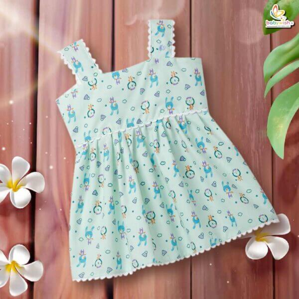 Babywish Baby Girl Cotton Frock Newborn Girl Knee Length Sleeveless Dress Rabbit Theme Printed - Image 2