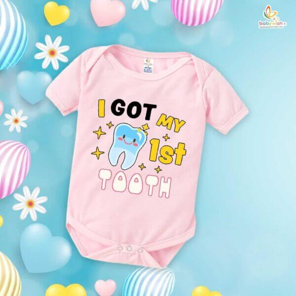 I Got My First Tooth Romper – Shiny “My First Tooth” Milestone Bodysuit for Babies | Soft Cotton Outfit for Boys & Girls – Babywish - Image 4