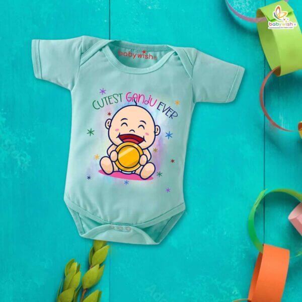Newborn mundan ceremony clothes Bodysuit romper for Unisex Onesies Infant Half Sleeve |Cutest Ganju Ever |